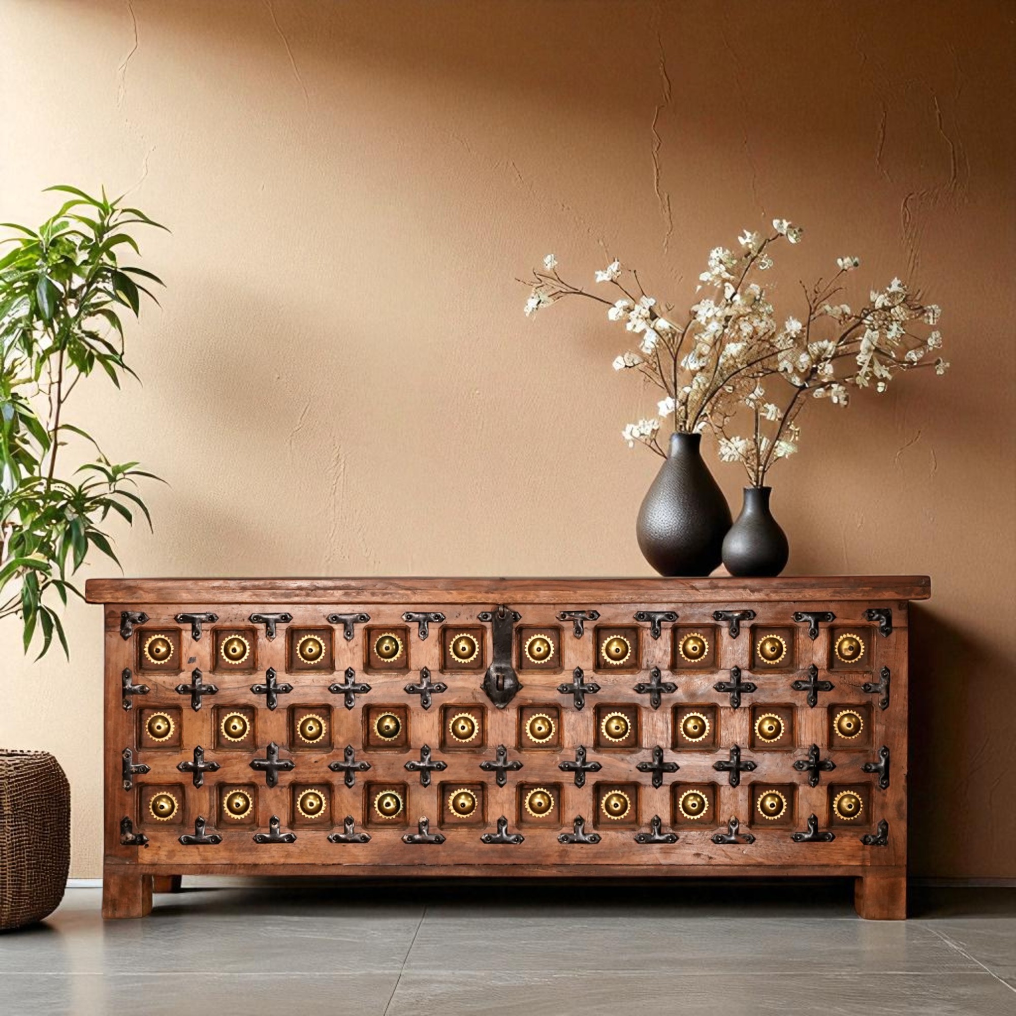 Brass Design Console With Storage