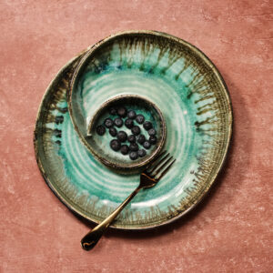 Turquoise Round Platter with Center Dip