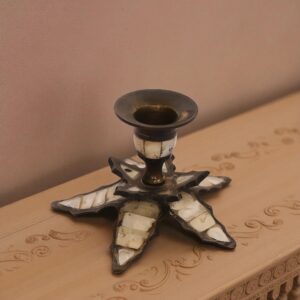 Brass Candle Holder with Mother of Pearl Finish